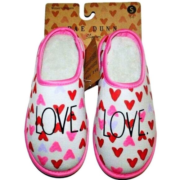 Rae Dunn Shoes - Rae Dunn Women's House Slippers Size S 5-6 Pink Red Hearts Love New